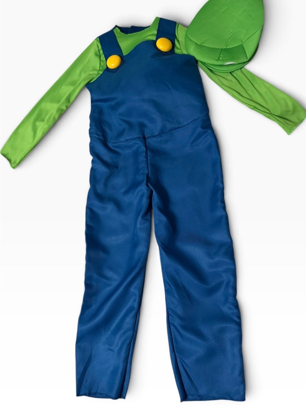 Super Mario Luigi Halloween Costume Kids Medium 7-8 Deluxe Jumpsuit & Hat